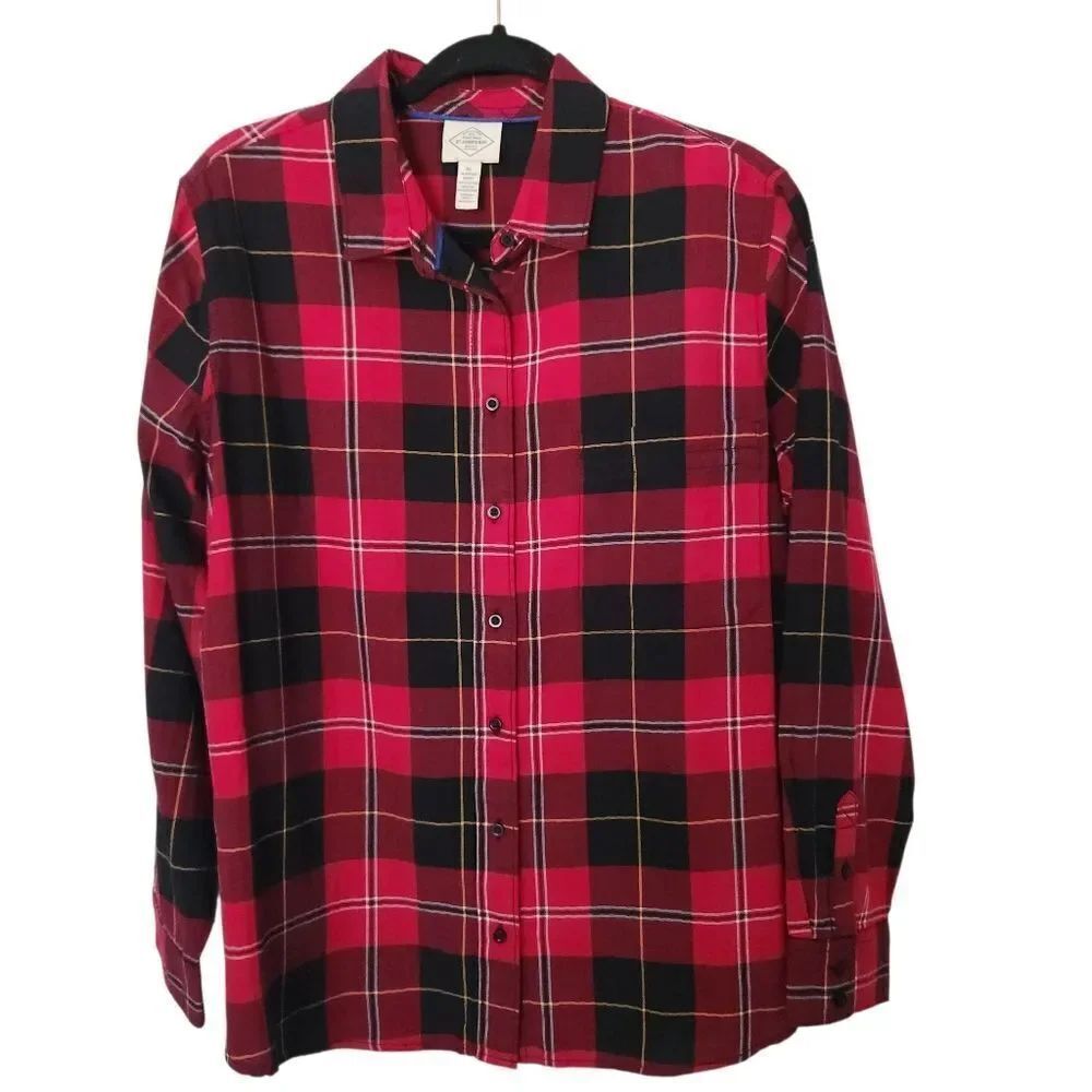 St. John's Bay Womens Classic Fit Plaid Red and Black Button Front Shirt Size XL